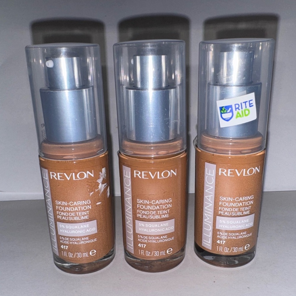 x3 Shade 417 WARM CARAMEL - REVLON Illuminance SKIN-CARING Foundation x3 Bottles